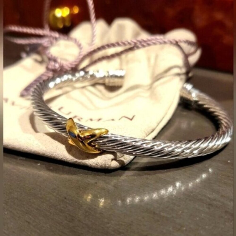 David Yurman 14k Gold X Classic Cable Station Bracelet 5mm